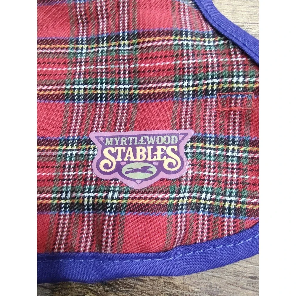 Myrtlewood Stable Toy Horse Blanket Red Plaid Blue Trim Z22
